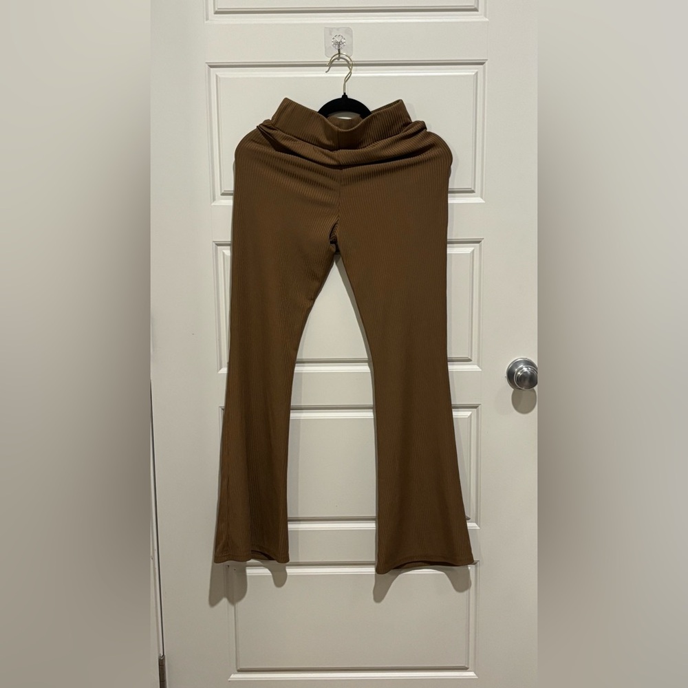 Brown Ribbed Flare Pants